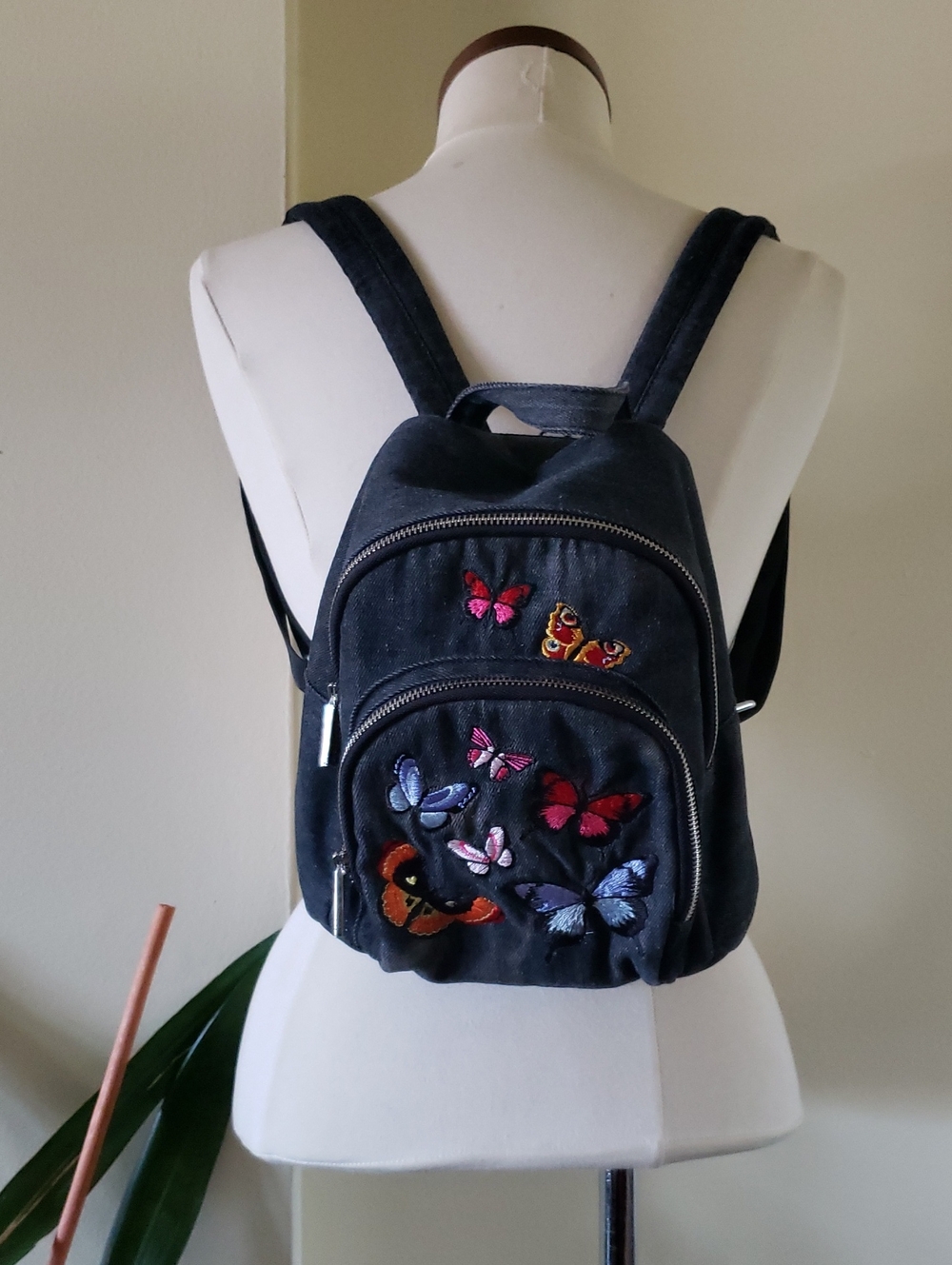 Skinnydip London Mini Alba Denim Embroidered Butterfly Backpack O/S